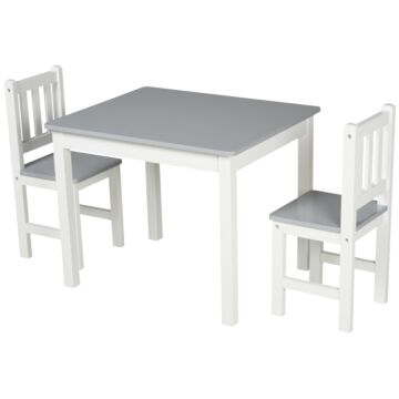 Homcom Kids Table And 2 Chairs Set 3 Pieces Toddler Multi-usage Desk For Indoor Arts & Crafts Study Rest Snack Time Easy Assembly Grey