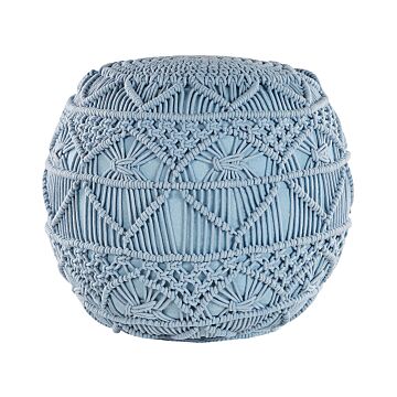 Knitted Pouffe Blue Cotton Chunky Crochet Round Braided Footstool Beliani