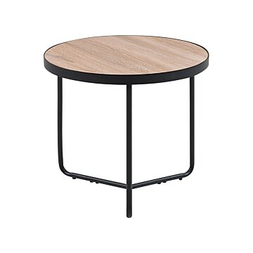 Coffee Table Light Wood Tabletop Black Metal Legs Round Small 50 X 50 X 42 Cm Living Room Furniture Beliani