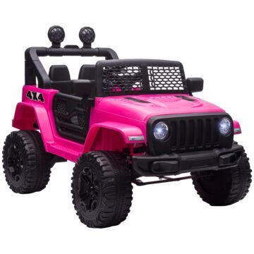 Homcom 12v Battery-powered 2 Motors Kids Electric Ride On Car Truck Off-road Toy With Parental Remote Control Horn Lights Suspension Wheels Pink