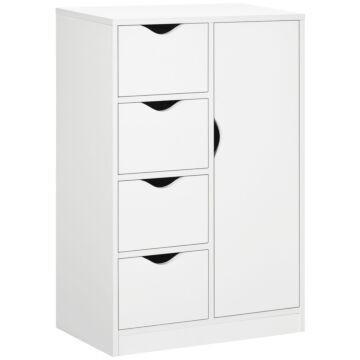 Homcom Bathroom Cabinet, Freestanding Storage Cabinet With 4 Drawers, Door Cupboard For Living Room, Kitchen, Bedroom, White