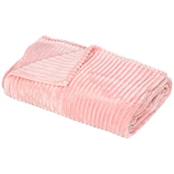 Homcom Flannel Fleece Throw Blanket, Fluffy Warm Throw Blanket, Striped Reversible Travel Bedspread, King Size, 230 X 231cm, Pink