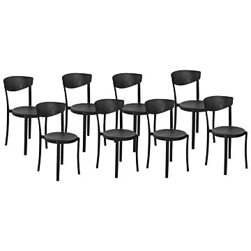 Set Of 8 Garden Chairs Black Polypropylene Lightweight Weather Resistant Plastic Indoor Outdoor Modern Beliani