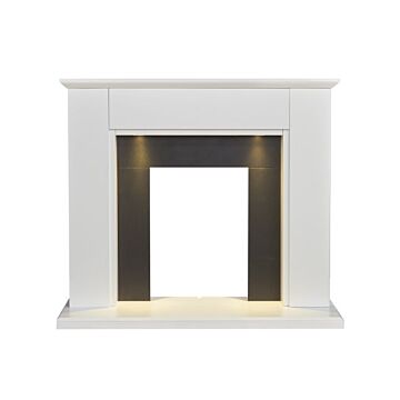 Adam Eltham Fireplace In Pure White & Black With Downlights, 45 Inch