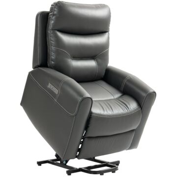 Homcom Power Lift Recliner Chair For Elderly, Overstuffed Faux Leather Riser And Reclining Chair With Usb A+c Ports, Remote Control, Recliner Armchair For Living Room, Charcoal Grey