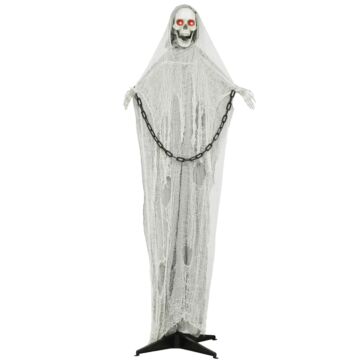 Outsunny 183 Cm Life Size Halloween Animated Skeleton Grim Reaper With Glowing Led Eyes, Scary Halloween Decorations, Battery Operated, Indoor Party Props