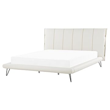 Eu King Size Bed White Faux Leather Metal Legs 5ft3 Upholstered Frame Headboard Beliani