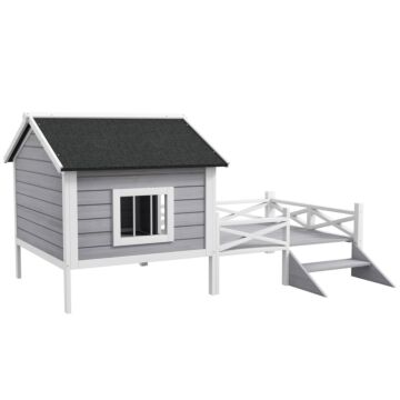 Pawhut Small/medium Dog House With Porch, Grey