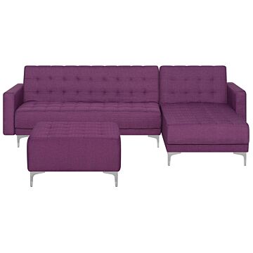 Corner Sofa Bed Purple Tufted Fabric Modern L-shaped Modular 4 Seater With Ottoman Left Hand Chaise Longue Beliani