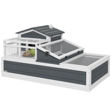 Pawhut Tortoise House 3-room With 2 Stories, Ladder, Balcony, Tray, Openable Roof, 59h X 112l X 65wcm, Grey