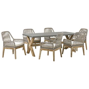 Garden Dining Set Grey Concrete Table 6 Beige Wicker Propylene Chairs Modern Design Beliani