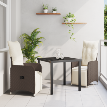 Vidaxl 3 Piece Garden Dining Set With Cushions Brown Poly Rattan