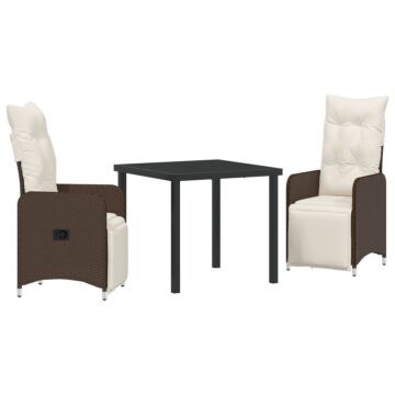 Vidaxl 3 Piece Garden Dining Set With Cushions Brown Poly Rattan