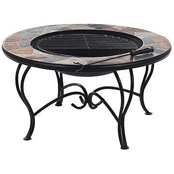 Outdoor Fire Pit Multicolour Top Black Steel Legs Ceramic Round For Charcoal Garden Bbq Beliani