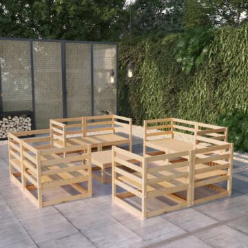 Vidaxl 9 Piece Garden Lounge Set Solid Pinewood