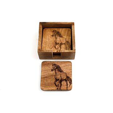 Set Of Four Wooden Engraved Horse Coasters