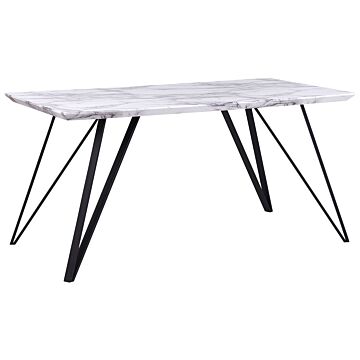Dining Table White With Black Mdf Top Metal Legs 150 X 80 Cm Marble Effect Glamour Industrial Beliani