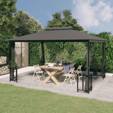 Vidaxl Gazebo With Sidewalls&double Roofs 3x4 M Anthracite