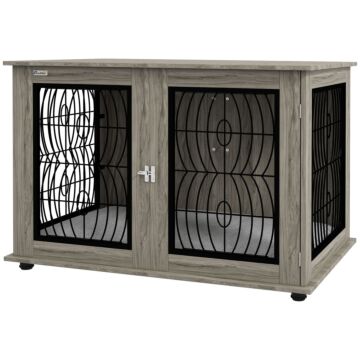 Pawhut 44.5" Indoor Dog Crate Furniture End Table With Soft Washable Cushion, Lockable Front Door, For Extra Large Dogs