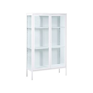 Office Cabinet White Steel 90 X 35 X 150 Cm Metal 2 Doors Glass Front And Sides Display Beliani