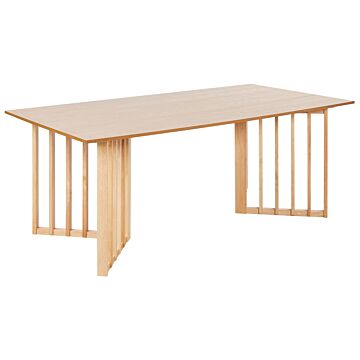 Dining Table Light Wood Mdf 200 X 100 Cm Ash Veneer Top Modern Design Pannel Base Beliani