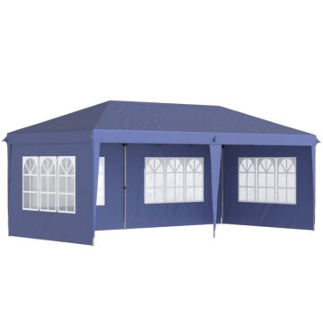 Outsunny 3 X 6m Pop Up Gazebo, Height Adjustable Marquee Party Tent With Sidewalls And Storage Bag, Blue