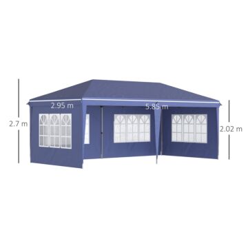 Outsunny 3 X 6m Pop Up Gazebo, Height Adjustable Marquee Party Tent With Sidewalls And Storage Bag, Blue