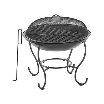Fire Pit Heater Black Steel With Lid Bowl-shaped Outdoor Garden Beliani