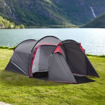 Outsunny Camping Dome Tent 2 Room For 3-4 Person With Weatherproof Screen Room Vestibule Backpacking Tent Lightweight For Fishing & Hiking Dark Grey