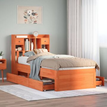 Vidaxl Bookcase Bed Without Mattress Wax Brown 90x190 Cm Single Solid Wood Pine