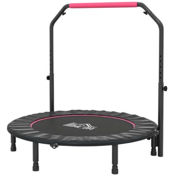 Homcom 48" Foldable Mini Fitness Trampoline, With Adjustable Foam Handle, Pink