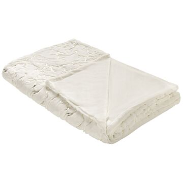 Blanket Cream Polyester 130 X 180 Cm Bedspread Throw Golden Marble Pattern Living Room Bedroom Beliani