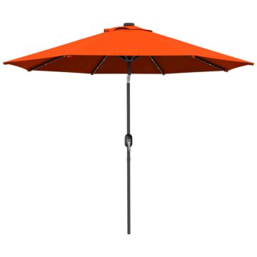 Outsunny 2.7m Outdoor Patio Garden Umbrella Parasol With Tilt Crank And 24 Leds Lights, Orange