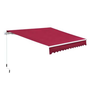 Outsunny 3.5m X 2.5m Garden Patio Manual Awning Canopy Sun Shade Shelter Retractable Winding Handle Wine Red