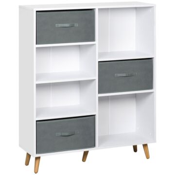 Homcom Freestanding 7 Cube Storage Cabinet, Shelving Unit With 3 Fabric Drawers, For Home Office, Living Room, Closet, Bedroom, White