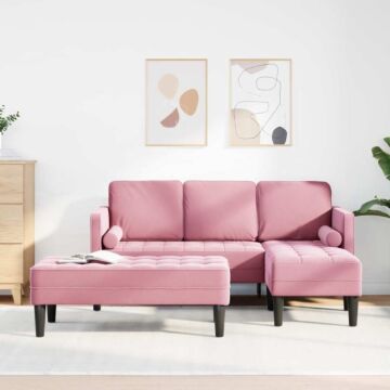 Vidaxl Garden Sofa With Bench And Cushions L-shaped Pink Velvet, Vidaxl 3-seater Sofa With Chaise L-shaped Light Pink 160 Cm Velvet, Vidaxl Bench Pink 113x57x39 Cm Velvet