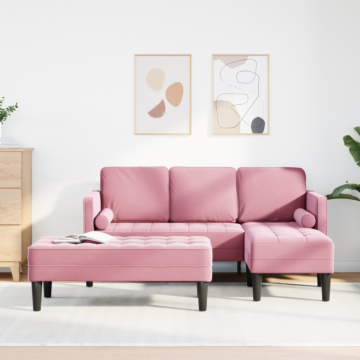 Vidaxl Garden Sofa With Bench And Cushions L-shaped Pink Velvet, Vidaxl 3-seater Sofa With Chaise L-shaped Light Pink 160 Cm Velvet, Vidaxl Bench Pink 113x57x39 Cm Velvet