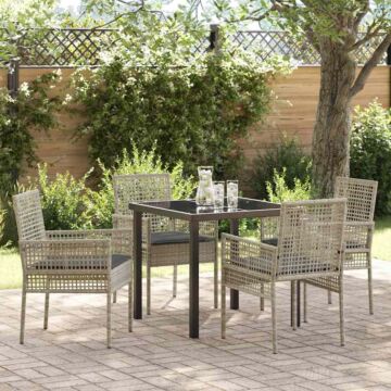 Vidaxl 5 Piece Garden Dining Set With Cushions Light Grey Poly Rattan