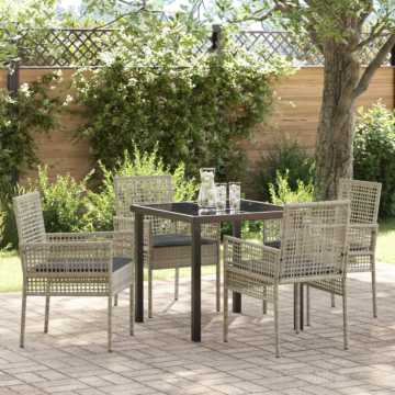 Vidaxl 5 Piece Garden Dining Set With Cushions Light Grey Poly Rattan