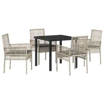 Vidaxl 5 Piece Garden Dining Set With Cushions Light Grey Poly Rattan