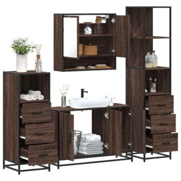 Vidaxl 4 Piece Bathroom Furniture Set Brown Oak Engineered Wood