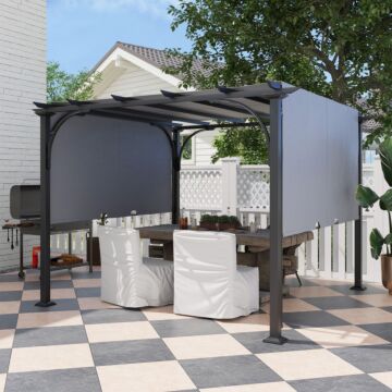 Outsunny 3 X 3(m) Garden Pergola, Outdoor Retractable Pergola Gazebo With Adjustable Canopy, Sun Shade Patio Canopy Shelter, Grey