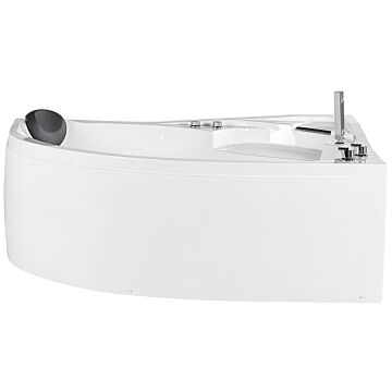 Left Corner Whirlpool Bath White Acrylic With Led Lights Hydromassage Shower Head Headrest Beliani