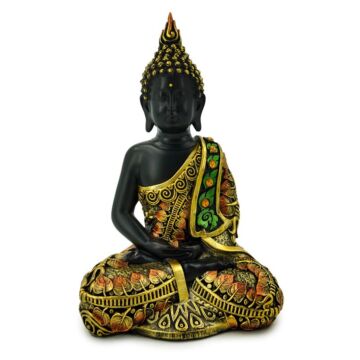 Decorative Black & Orange Gold Thai Buddha - Contemplation