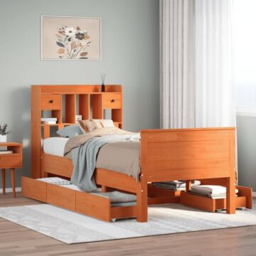 Vidaxl Bookcase Bed Without Mattress Wax Brown 75x190 Cm Small Single Solid Wood Pine