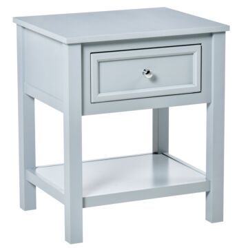 Homcom Bedside End Table Nightstand W/ Drawer Open Shelf Table Top Metal Handle Classic Home Stylish Furniture Grey