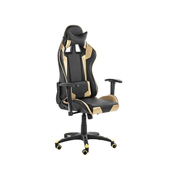 Gaming Chair Black And Gold Pu Leather Swivel Adjustable Height Beliani