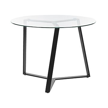 Dining Table Black Metal Legs Round Tempered Glass Top 100 Cm Capacity 4 People Modern Design Beliani