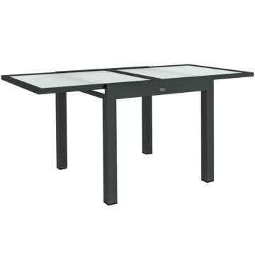 Outsunny Extending Garden Table, Outdoor Dining Table With Aluminium Frame And Tempered Glass Tabletop, 80/160 X 80 X 75 Cm, Black And Clear