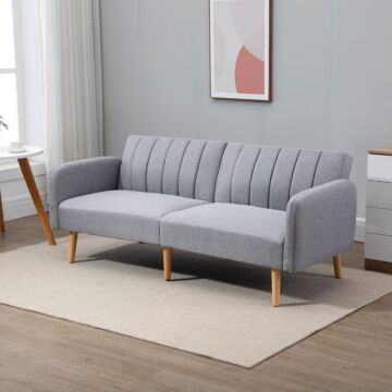 Homcom Two-seater Sofa Bed, With Split Back - Light Grey